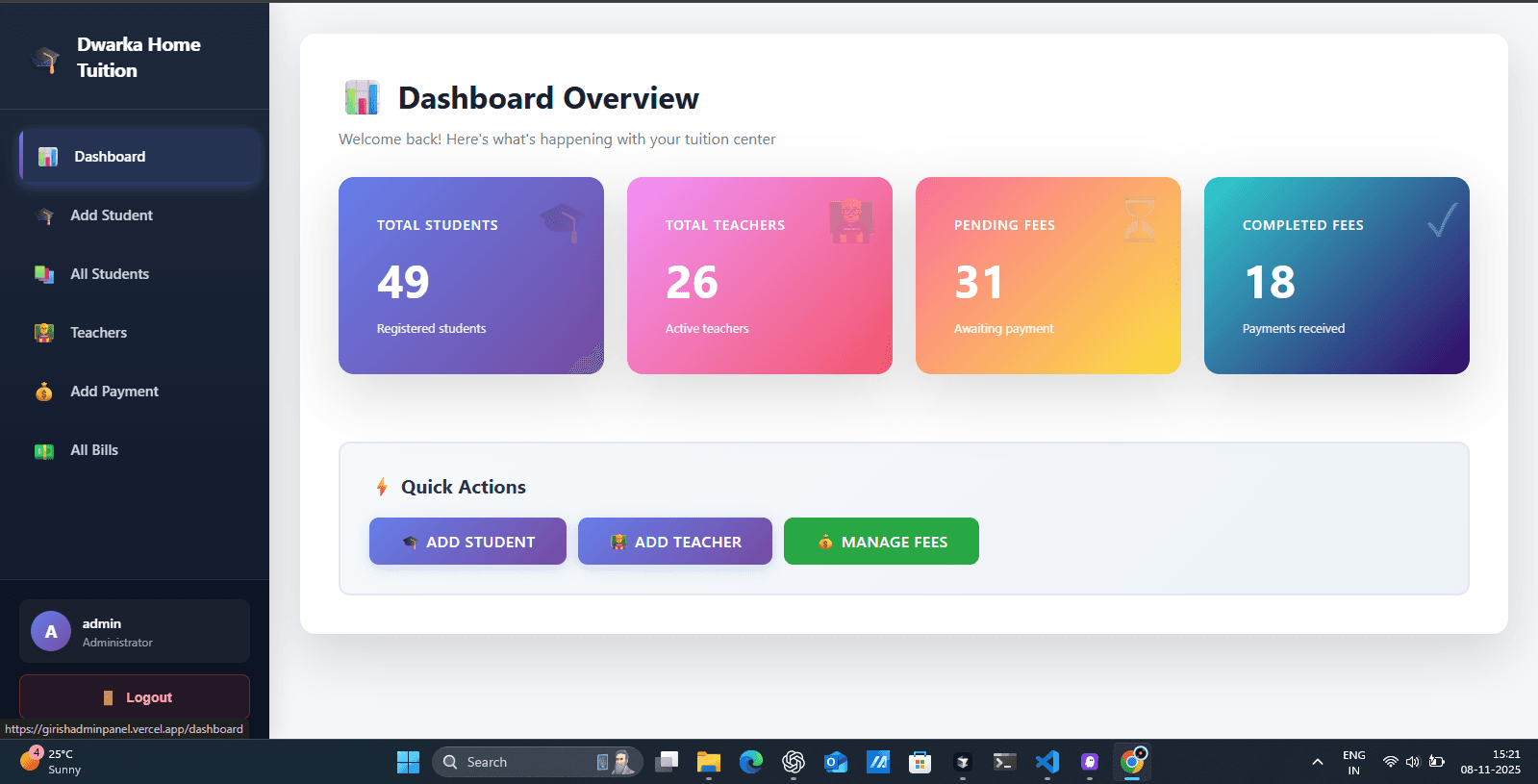 Dwarka Home Tuition Admin Panel