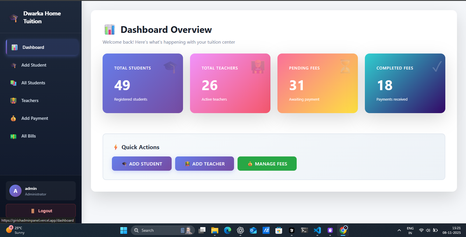 Dwarka Home Tuition Admin Panel